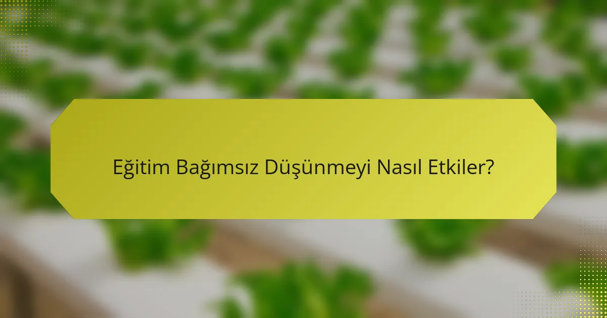 Eğitim Bağımsız Düşünmeyi Nasıl Etkiler?